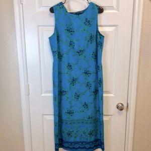 Vintage Koret Sleeveless Blue Floral Lined Midi Dress Sz 14 Excellent Condition!
